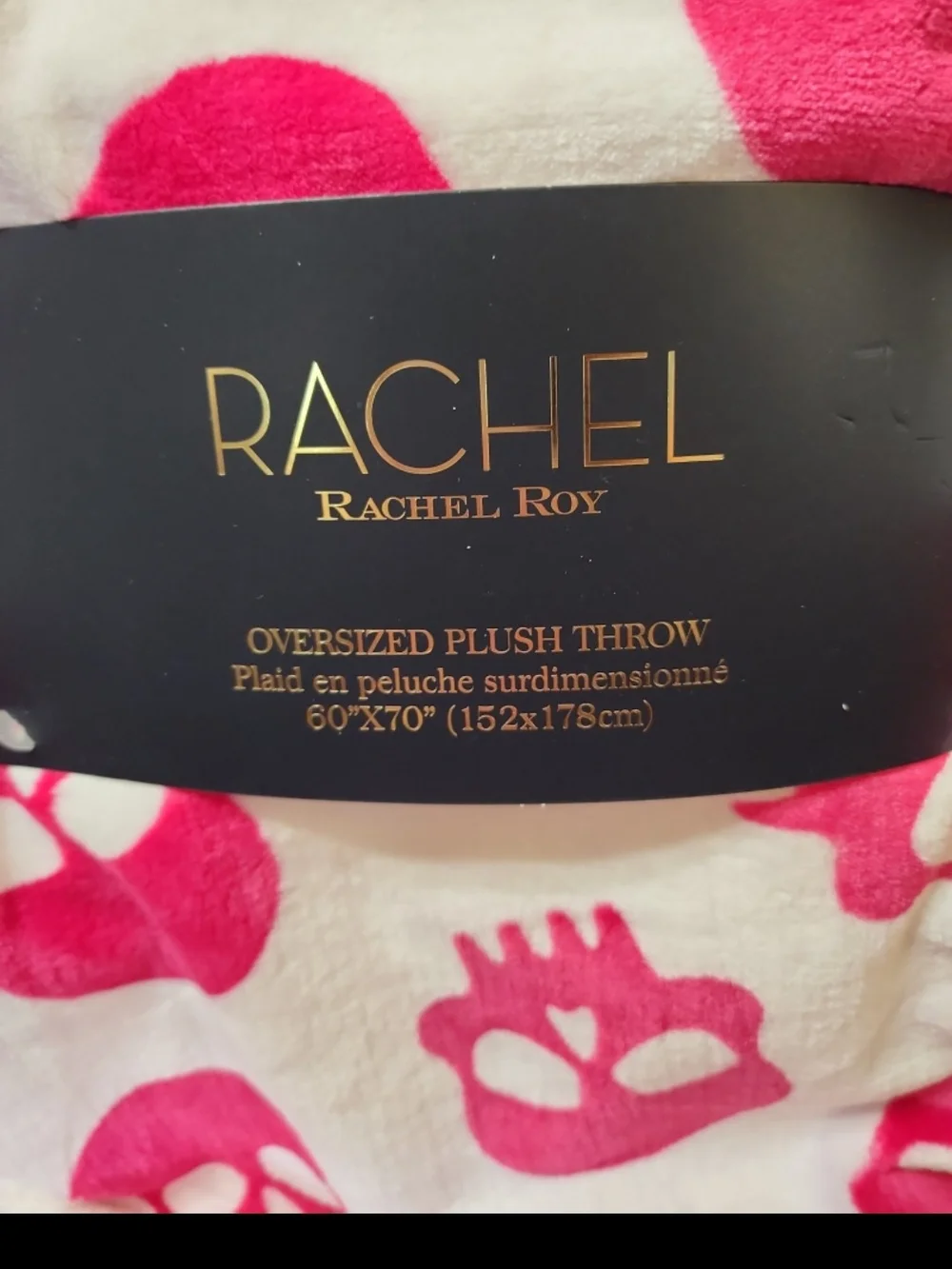 RACHEL Rachel Roy White Plush Pajama Throw with Hot Pink Skull Print